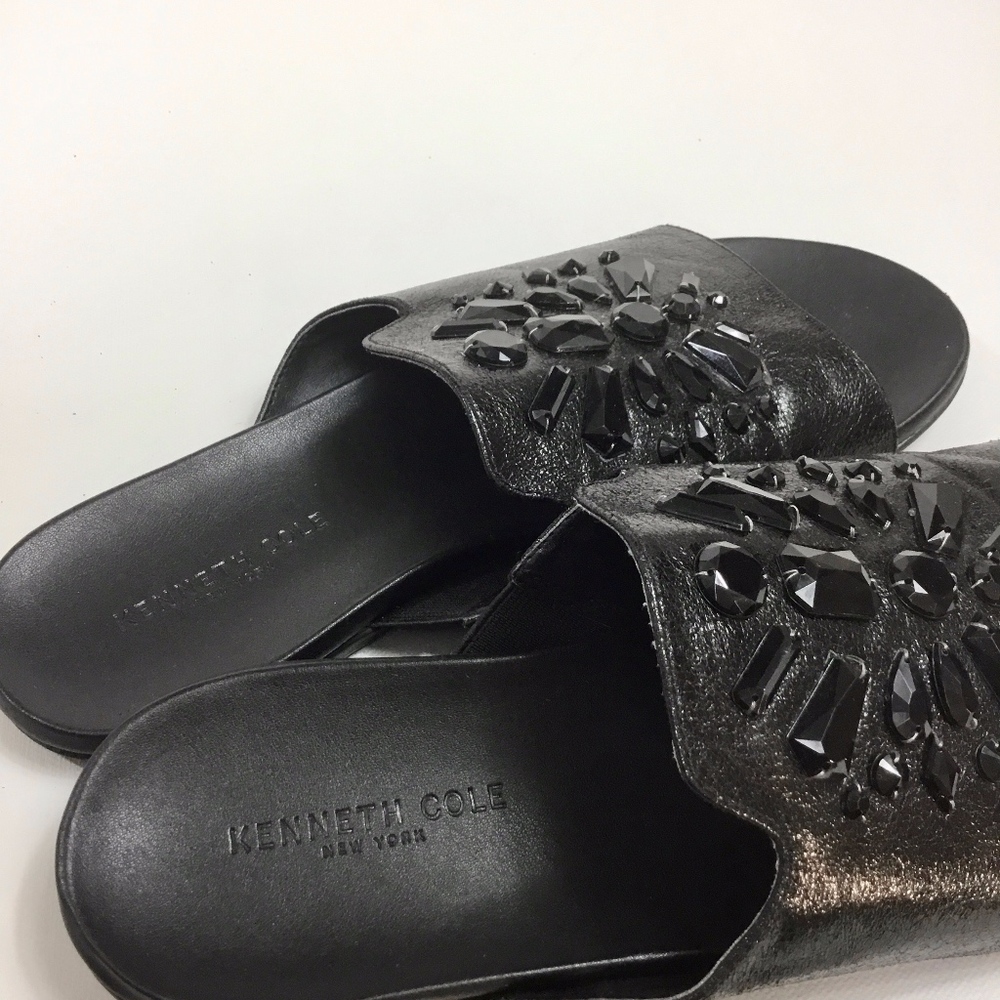 Kenneth Cole slides black glitter with gems detail